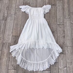 VENUS Off Shoulder Eyelet Hi Low Maxi Dress White Boho Beach Bride Cottagecore